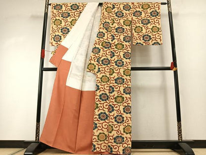 平和屋着物●上質な小紋　型染め　花唐草文　正絹　逸品　未使用　AABI1581fy