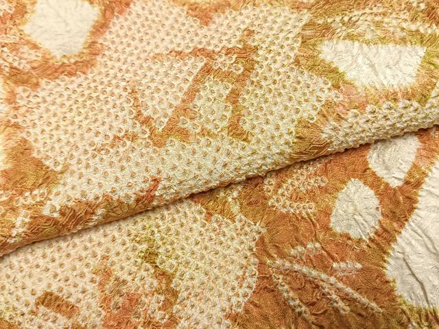 平和屋着物●上質な小紋　総絞り　草花文　正絹　逸品　AABI1582fy
