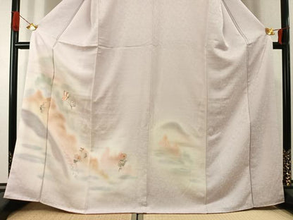 平和屋着物●訪問着　駒刺繍　花蝶文　暈し染め　金糸　金銀彩　正絹　逸品　AABI1584fy