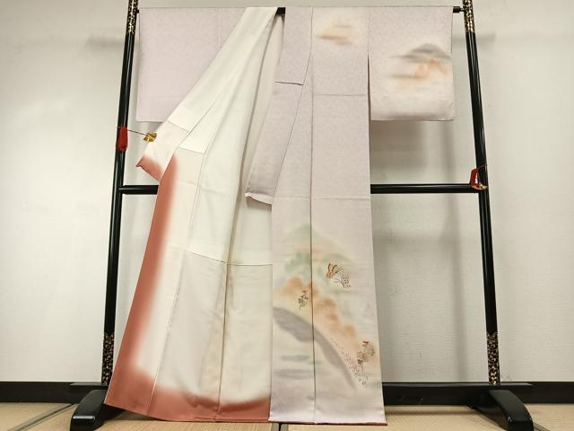 平和屋着物●訪問着　駒刺繍　花蝶文　暈し染め　金糸　金銀彩　正絹　逸品　AABI1584fy