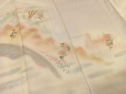 平和屋着物●訪問着　駒刺繍　花蝶文　暈し染め　金糸　金銀彩　正絹　逸品　AABI1584fy