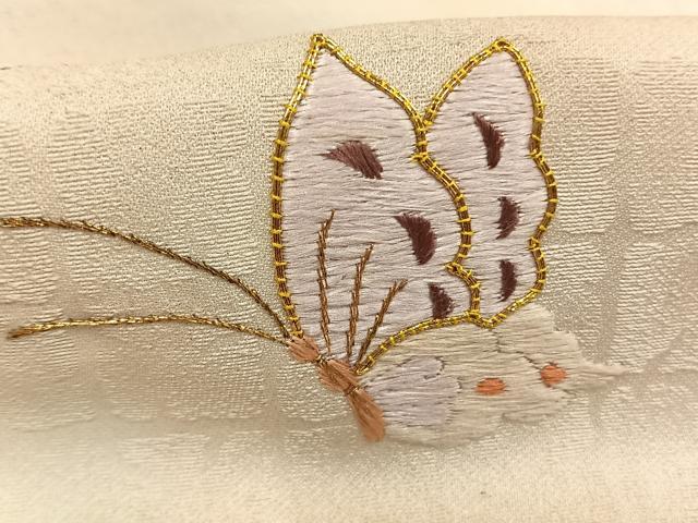 平和屋着物●訪問着　駒刺繍　花蝶文　暈し染め　金糸　金銀彩　正絹　逸品　AABI1584fy