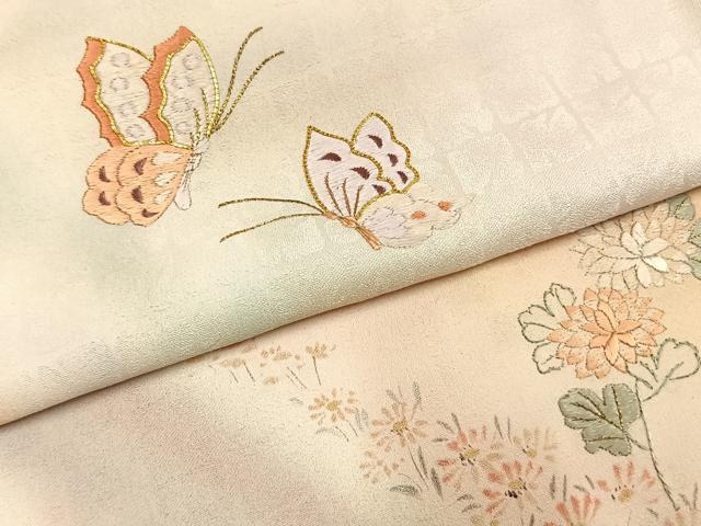 平和屋着物●訪問着　駒刺繍　花蝶文　暈し染め　金糸　金銀彩　正絹　逸品　AABI1584fy