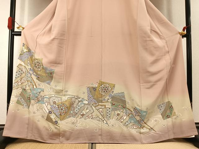 平和屋着物●豪華色留袖　友禅　作家物　駒刺繍　色紙重ね花文　暈し染め　金銀彩　正絹　逸品　AABI1585fy