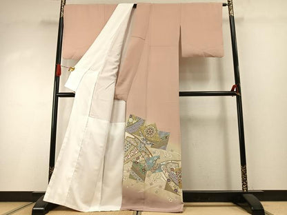 平和屋着物●豪華色留袖　友禅　作家物　駒刺繍　色紙重ね花文　暈し染め　金銀彩　正絹　逸品　AABI1585fy