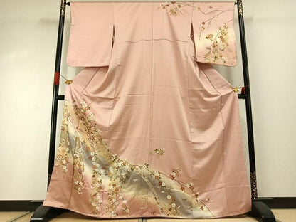 平和屋着物●訪問着　扇面花文　暈し染め　金彩　正絹　逸品　AABI1586fy