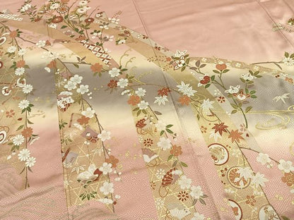 平和屋着物●訪問着　扇面花文　暈し染め　金彩　正絹　逸品　AABI1586fy