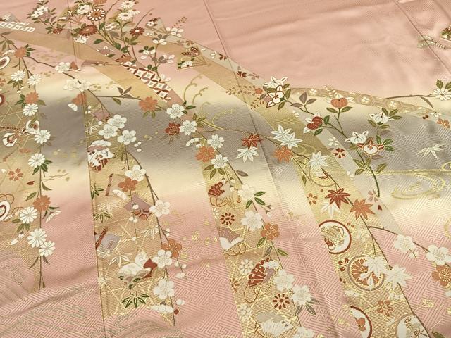 平和屋着物●訪問着　扇面花文　暈し染め　金彩　正絹　逸品　AABI1586fy