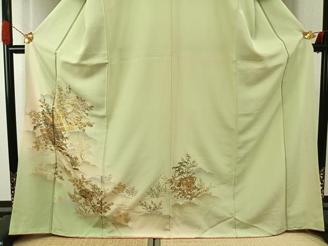 平和屋着物●訪問着　風景扇面花文　暈し染め　金銀彩　正絹　逸品　AABI1587fy