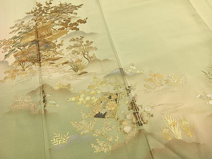 平和屋着物●訪問着　風景扇面花文　暈し染め　金銀彩　正絹　逸品　AABI1587fy