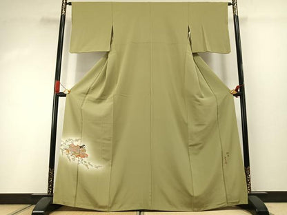 平和屋着物●色留訪問着　作家物　人物文　青朽葉色　暈し染め　正絹　逸品　AABI1588fy