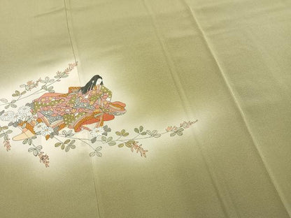平和屋着物●色留訪問着　作家物　人物文　青朽葉色　暈し染め　正絹　逸品　AABI1588fy