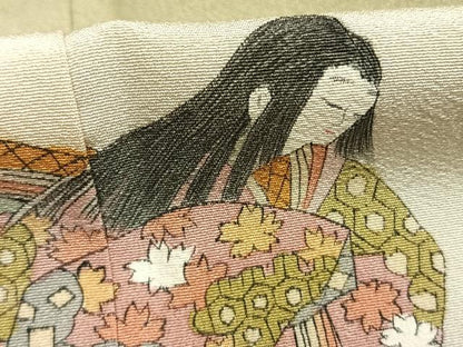 平和屋着物●色留訪問着　作家物　人物文　青朽葉色　暈し染め　正絹　逸品　AABI1588fy