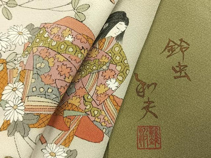 平和屋着物●色留訪問着　作家物　人物文　青朽葉色　暈し染め　正絹　逸品　AABI1588fy
