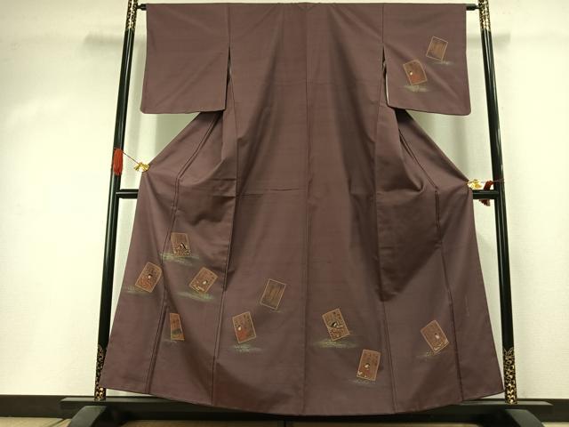 平和屋着物●京の名門・菱屋六右ェ門　紬　訪問着　百人一首　金銀彩　正絹　逸品　AABI1591fy