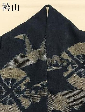 平和屋着物●久留米絣　単衣　折鶴　扇　綿　逸品　AABI1592fy