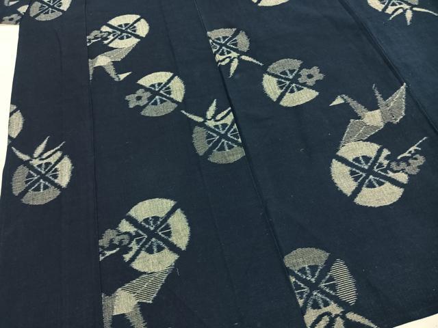 平和屋着物●久留米絣　単衣　折鶴　扇　綿　逸品　AABI1592fy