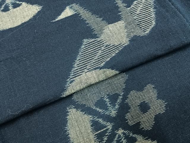 平和屋着物●久留米絣　単衣　折鶴　扇　綿　逸品　AABI1592fy