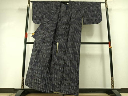 平和屋着物●久留米絣　単衣　檜垣文　綿　逸品　AABI1595fy