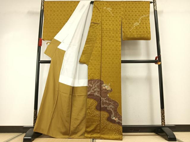 平和屋着物●訪問着　絞り　刺繍　地紙花文　金糸　金彩　正絹　逸品　AABI1596fy