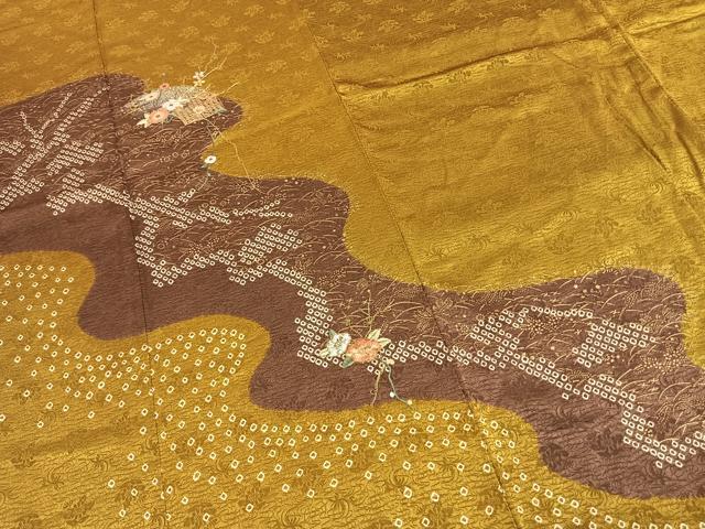 平和屋着物●訪問着　絞り　刺繍　地紙花文　金糸　金彩　正絹　逸品　AABI1596fy