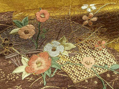 平和屋着物●訪問着　絞り　刺繍　地紙花文　金糸　金彩　正絹　逸品　AABI1596fy