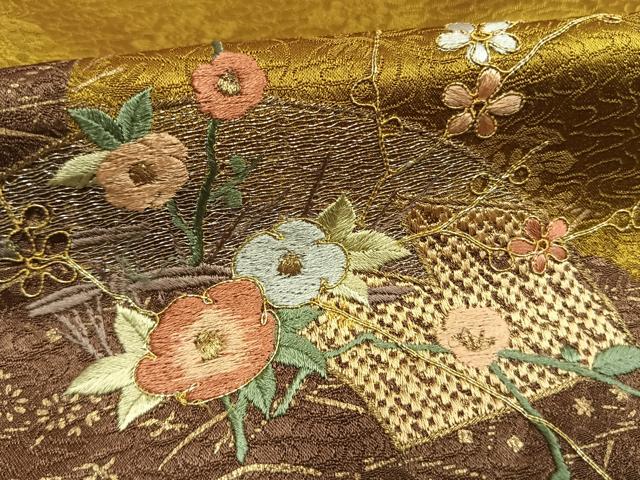 平和屋着物●訪問着　絞り　刺繍　地紙花文　金糸　金彩　正絹　逸品　AABI1596fy