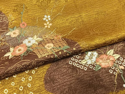 平和屋着物●訪問着　絞り　刺繍　地紙花文　金糸　金彩　正絹　逸品　AABI1596fy