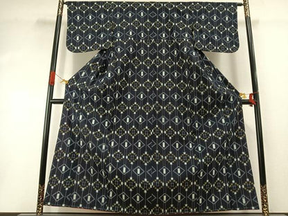 平和屋着物●上質な紬　菱文　正絹　逸品　未使用　AABI1598fy