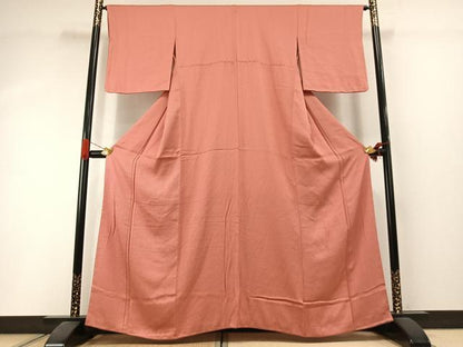 平和屋着物●上質な色無地　珊瑚朱色　正絹　逸品　AABI1599fy