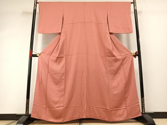 平和屋着物●上質な色無地　珊瑚朱色　正絹　逸品　AABI1599fy