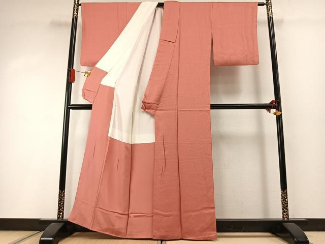 平和屋着物●上質な色無地　珊瑚朱色　正絹　逸品　AABI1599fy