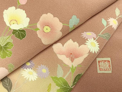 平和屋着物●訪問着　友禅　作家物　枝花文　暈し染め　ロング丈　正絹　逸品　未使用　AABI1600fy
