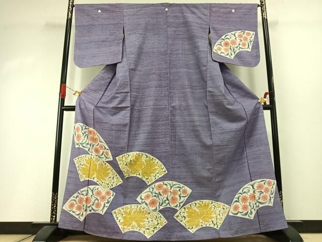 平和屋着物●訪問着　紬地　扇面花文　正絹　逸品　未使用　AABI1601fy