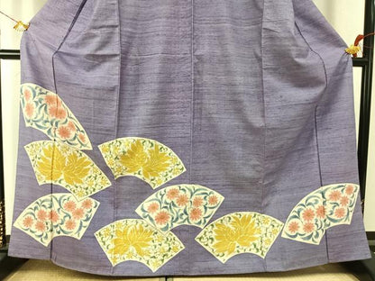 平和屋着物●訪問着　紬地　扇面花文　正絹　逸品　未使用　AABI1601fy