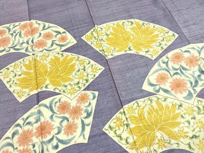 平和屋着物●訪問着　紬地　扇面花文　正絹　逸品　未使用　AABI1601fy