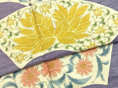 平和屋着物●訪問着　紬地　扇面花文　正絹　逸品　未使用　AABI1601fy