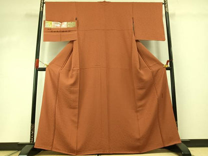 平和屋着物●上質な色無地　釉彩染　花唐草地紋　黄櫨染色　松坂屋扱い　反端付き　正絹　逸品　未使用　AABI1604fy