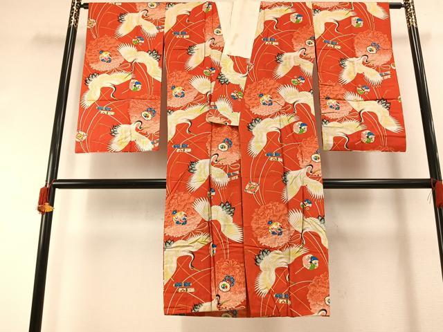 平和屋着物●アンティーク　大正ロマン　長襦袢　袷　飛鶴宝尽くし文様　正絹　逸品　AABI1605fy