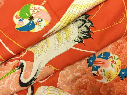 平和屋着物●アンティーク　大正ロマン　長襦袢　袷　飛鶴宝尽くし文様　正絹　逸品　AABI1605fy