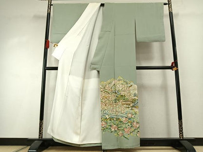 平和屋着物●豪華色留袖　友禅　作家物　風景花文　正絹　逸品　AABI1607fy