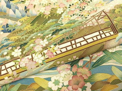 平和屋着物●豪華色留袖　友禅　作家物　風景花文　正絹　逸品　AABI1607fy