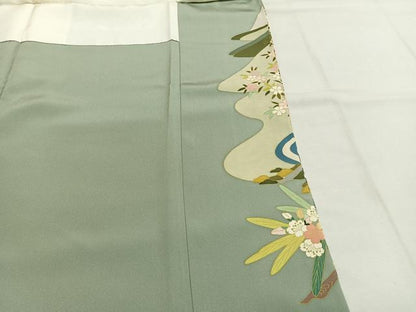平和屋着物●豪華色留袖　友禅　作家物　風景花文　正絹　逸品　AABI1607fy
