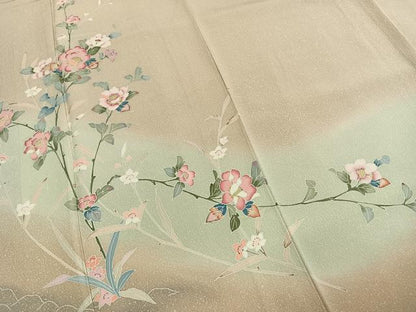 平和屋着物●訪問着　友禅　枝花文　暈し染め　正絹　逸品　AABI1609fy