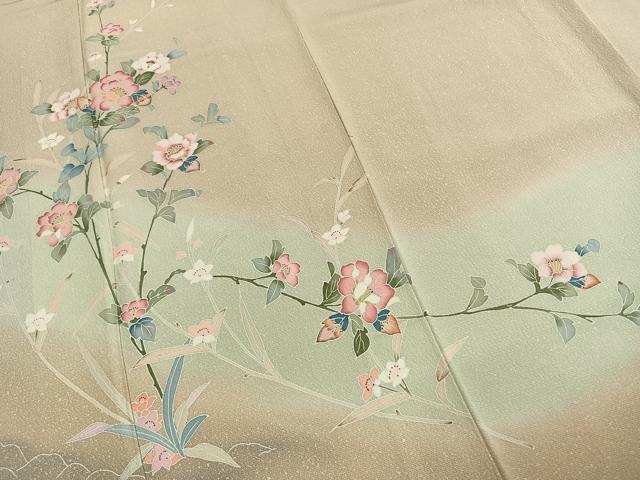 平和屋着物●訪問着　友禅　枝花文　暈し染め　正絹　逸品　AABI1609fy