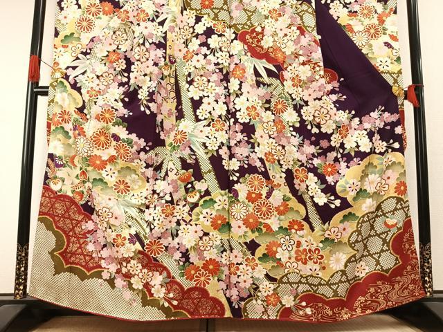 平和屋着物●豪華振袖　駒刺繍　草花文　金彩　正絹　逸品　AABI1612fy