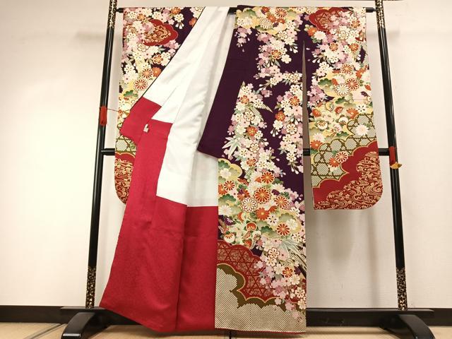 平和屋着物●豪華振袖　駒刺繍　草花文　金彩　正絹　逸品　AABI1612fy