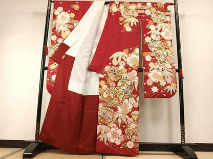 平和屋着物●豪華振袖　駒刺繍　舞花文　金彩　正絹　逸品　AABI1613fy
