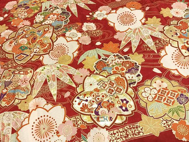 平和屋着物●豪華振袖　駒刺繍　舞花文　金彩　正絹　逸品　AABI1613fy