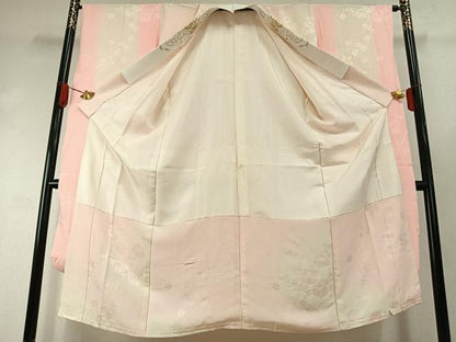 平和屋着物●振袖用長襦袢　袷　草花地紋　暈し染め　半衿刺繍　正絹　逸品　AABI1617fy